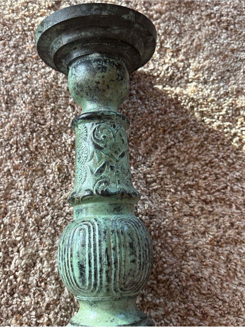 Antique-Style Green Patina Decorative Candlestick Brass - Picture 6 of 12